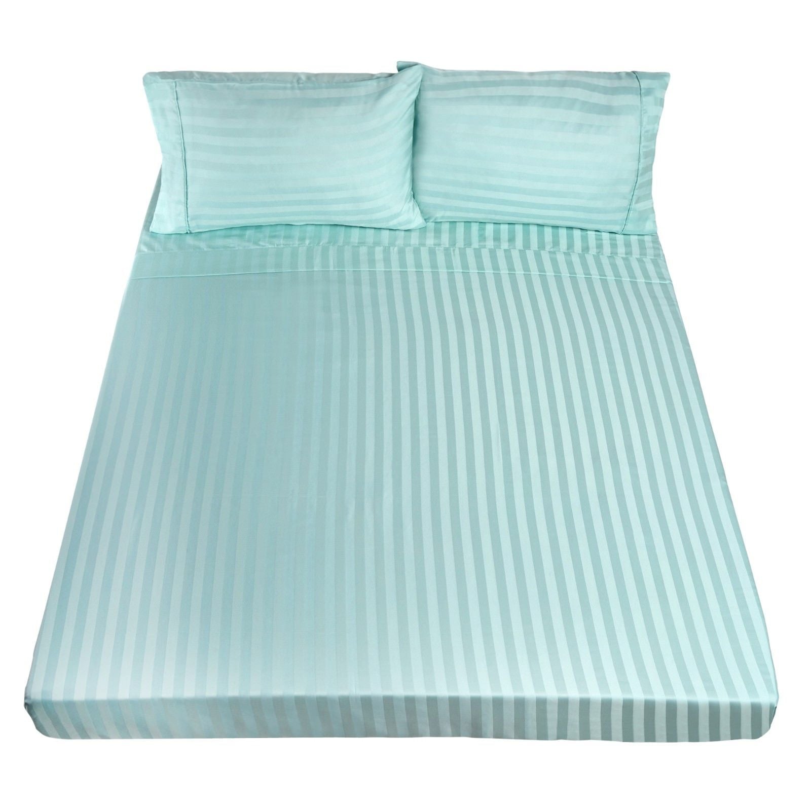 Royal Comfort 1200TC Soft Sateen Damask Stripe Cotton Blend Sheet Pillowcase Set - Queen - Mist