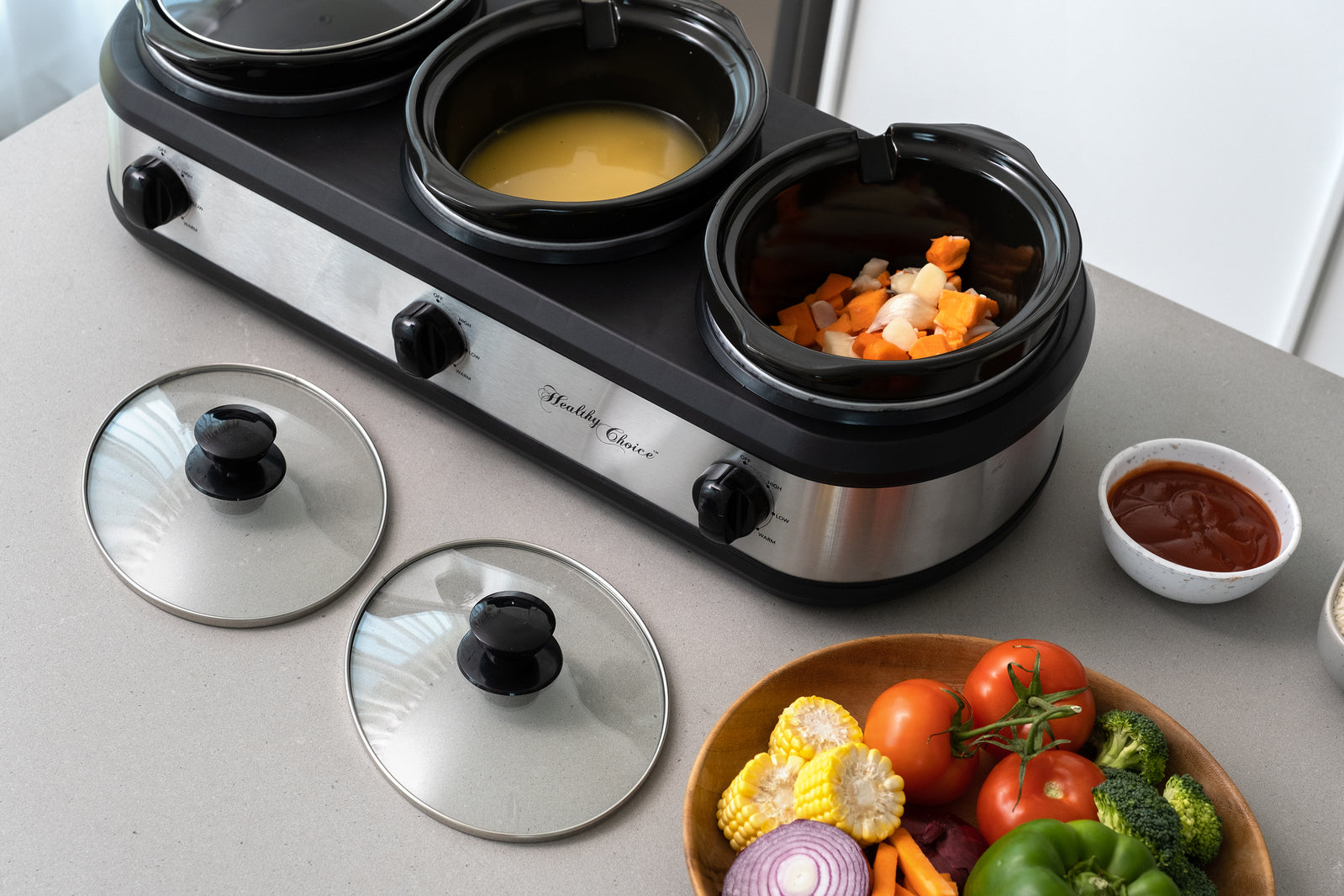 3-Pot Slow Cooker w/ 2.5L Capacity Each, 405W, 3 Warming Settings