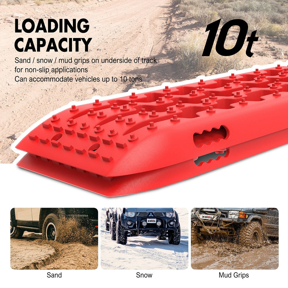 X-BULL Recovery tracks 10T 2 Pairs/ Sand tracks/ Mud tracks/ Mounting Bolts Pins Gen 2.0 -Red