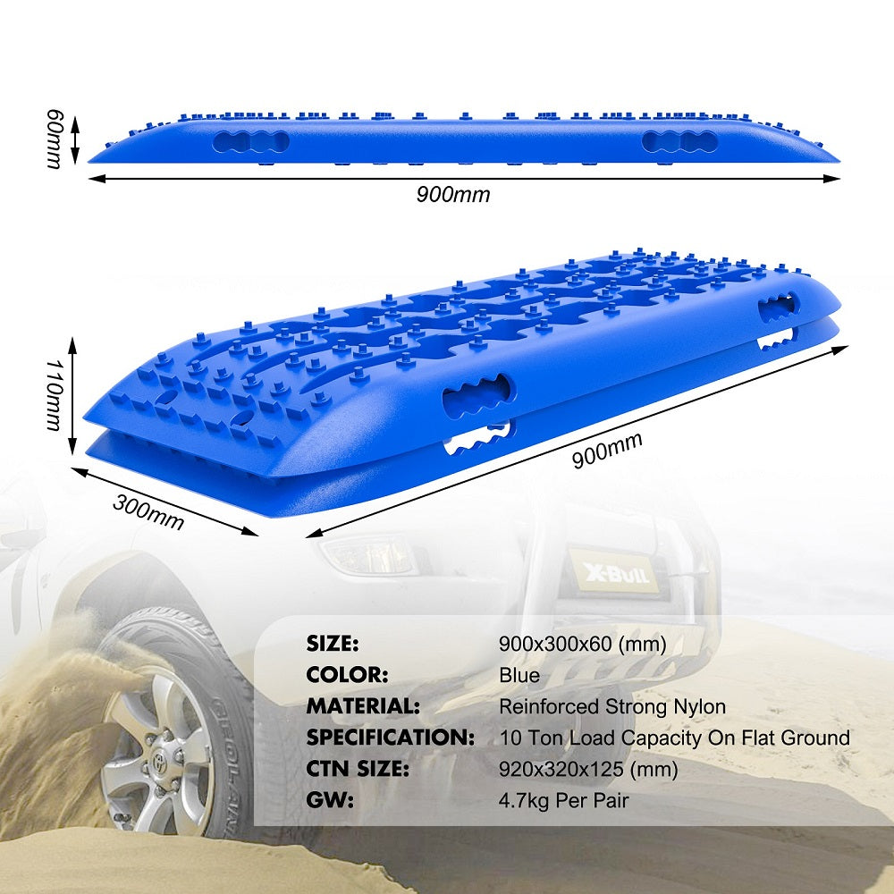 X-BULL 4X4 Recovery tracks 10T 2 Pairs/ Sand tracks/ Mud tracks/ Mounting Bolts Pins Gen 2.0 -Blue