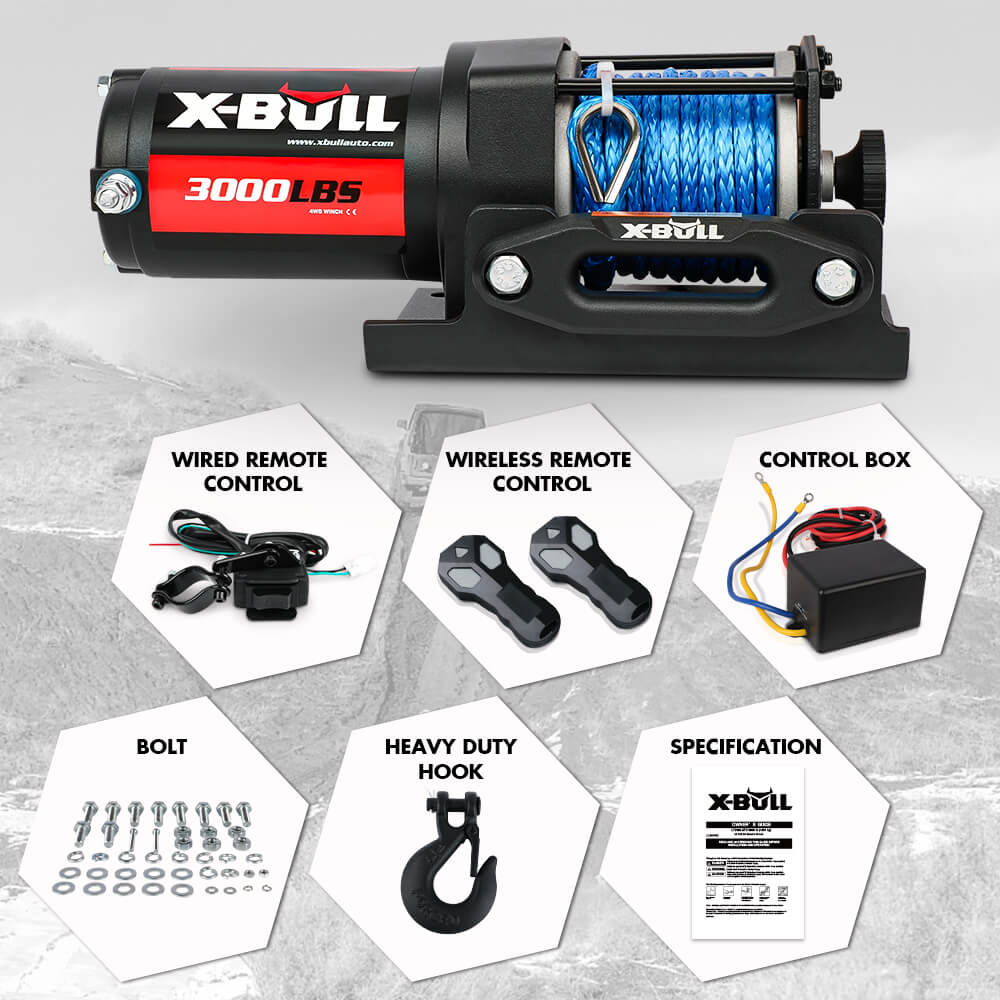 X-BULL 12V Electric Winch 3000LB ATV Winch Boat Trailer Winch Synthetic Rope