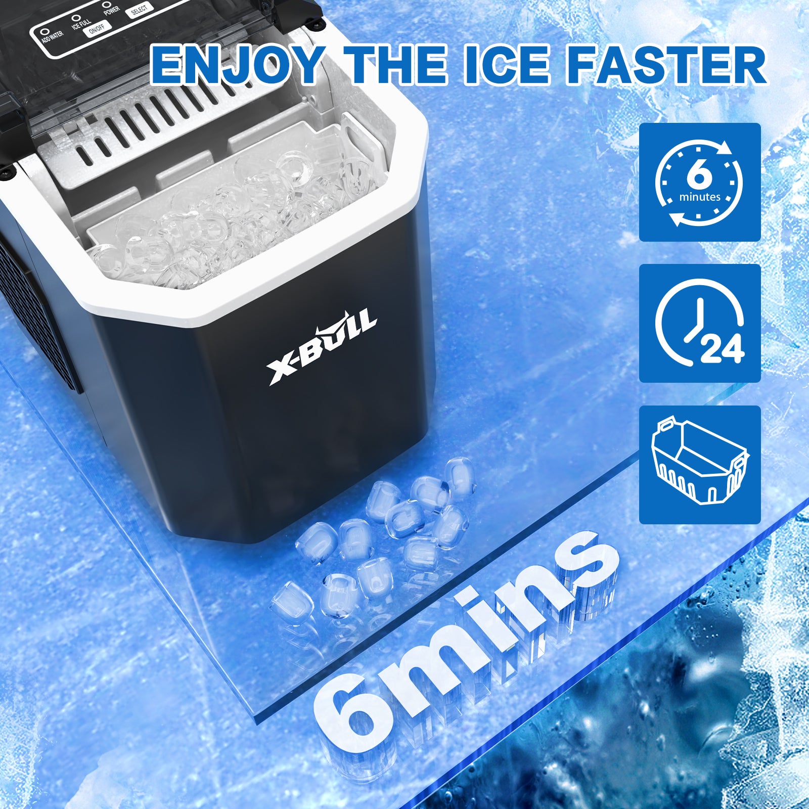 X-BULL Ice Maker Machine Commercial Portable Ice Cube 2.2L Home Bar Benchtop Black