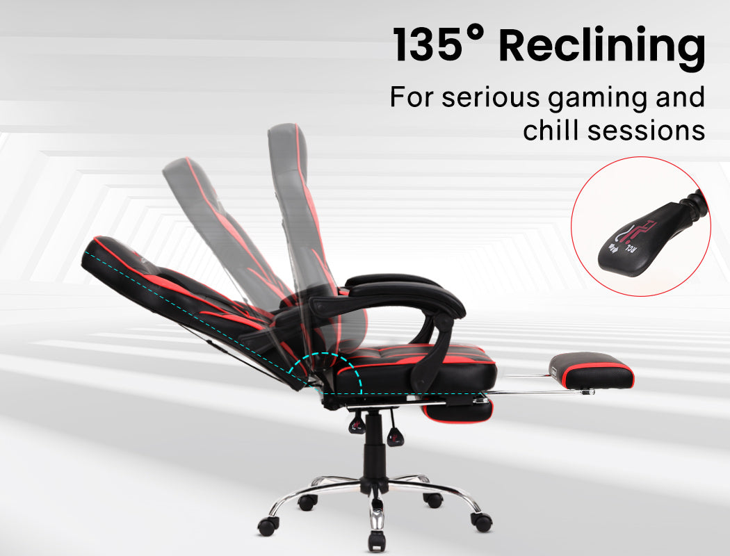 OVERDRIVE Racing Gaming Chair Desk Combo Setup PC Black Red