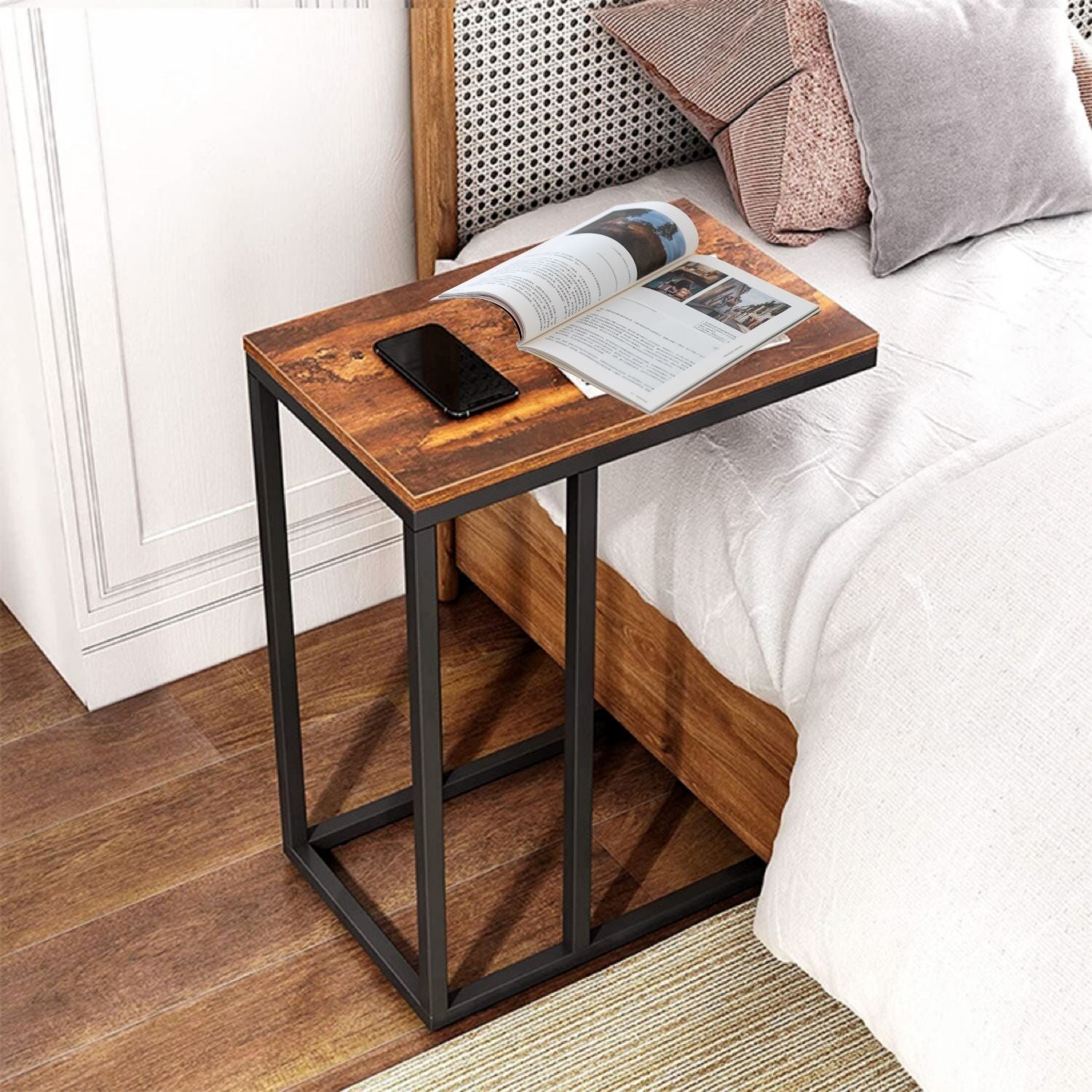 EKKIO C-Shaped End Table with Anti Slip Base (Walnut)