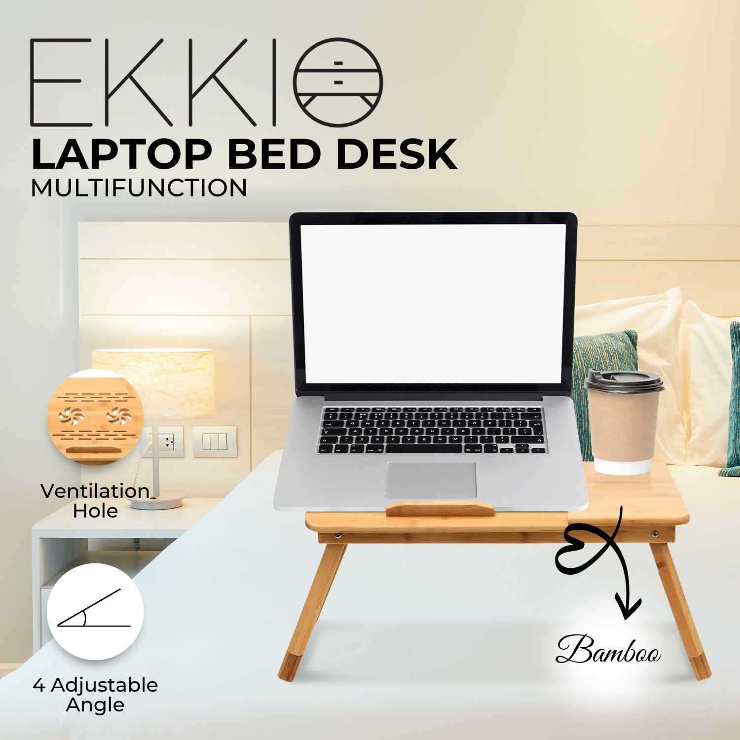 EKKIO Foldable Bamboo Laptop Bed Desk with Handles and Folding Legs