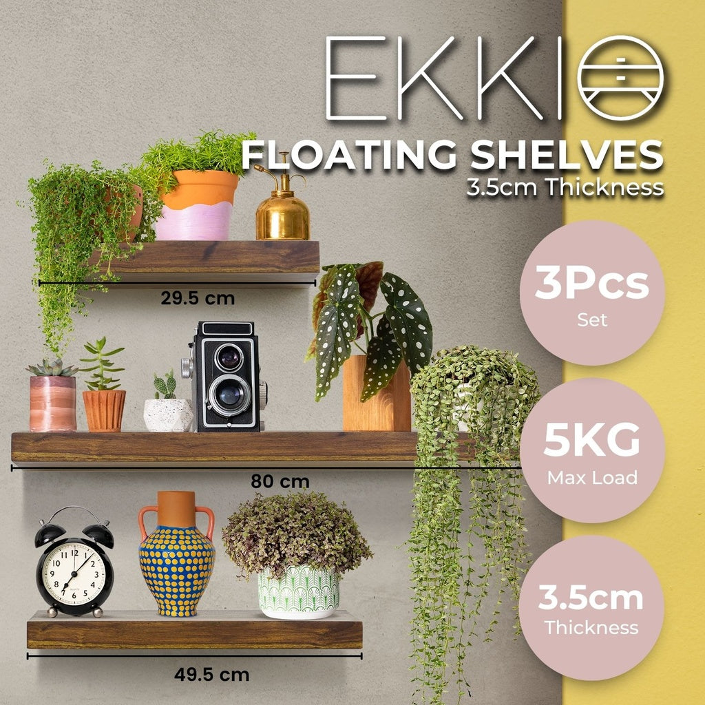 Ekkio Floating Shelf Set of 3 Black - Brown