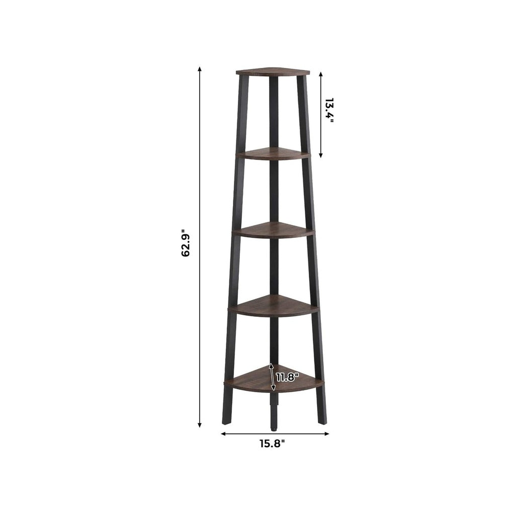 EKKIO 5 Tier Corner Ladder Shelf (Dark Brown)