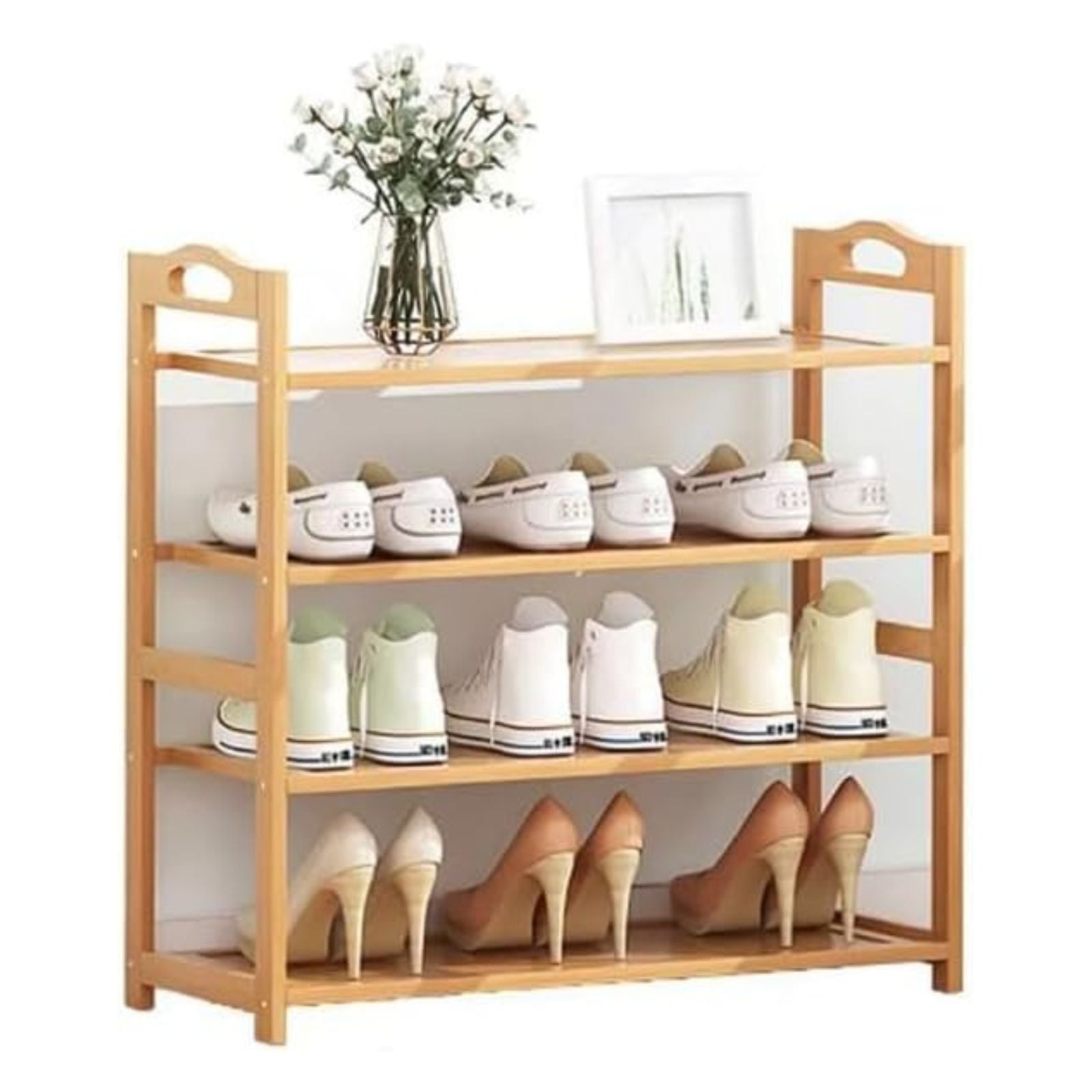 EKKIO 4 Tier Bamboo Shoe Rack Storage Organizer Stand Shelves