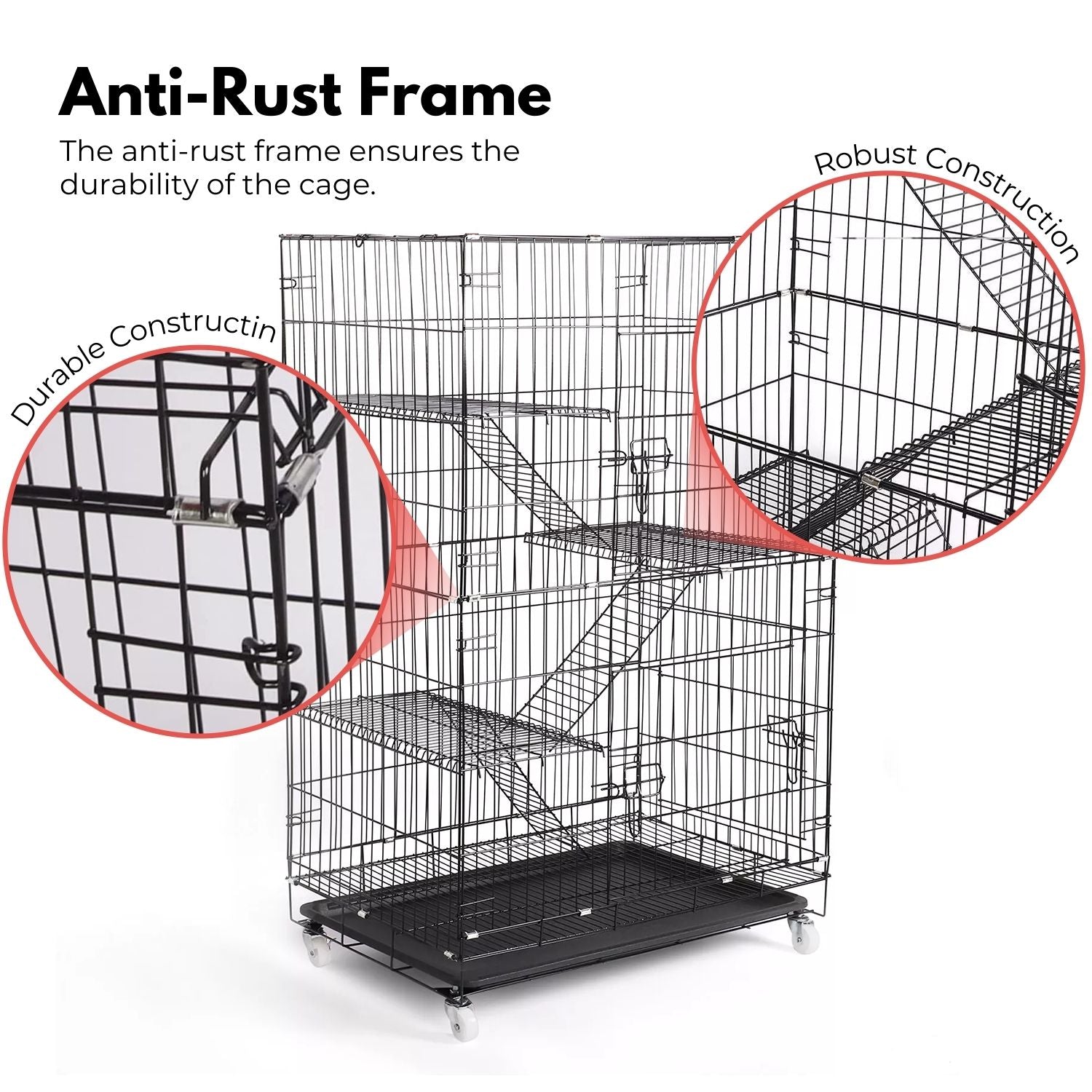 FLOOFI Four-Level Pet Rabbit Bird Cage with Hammock (Black)