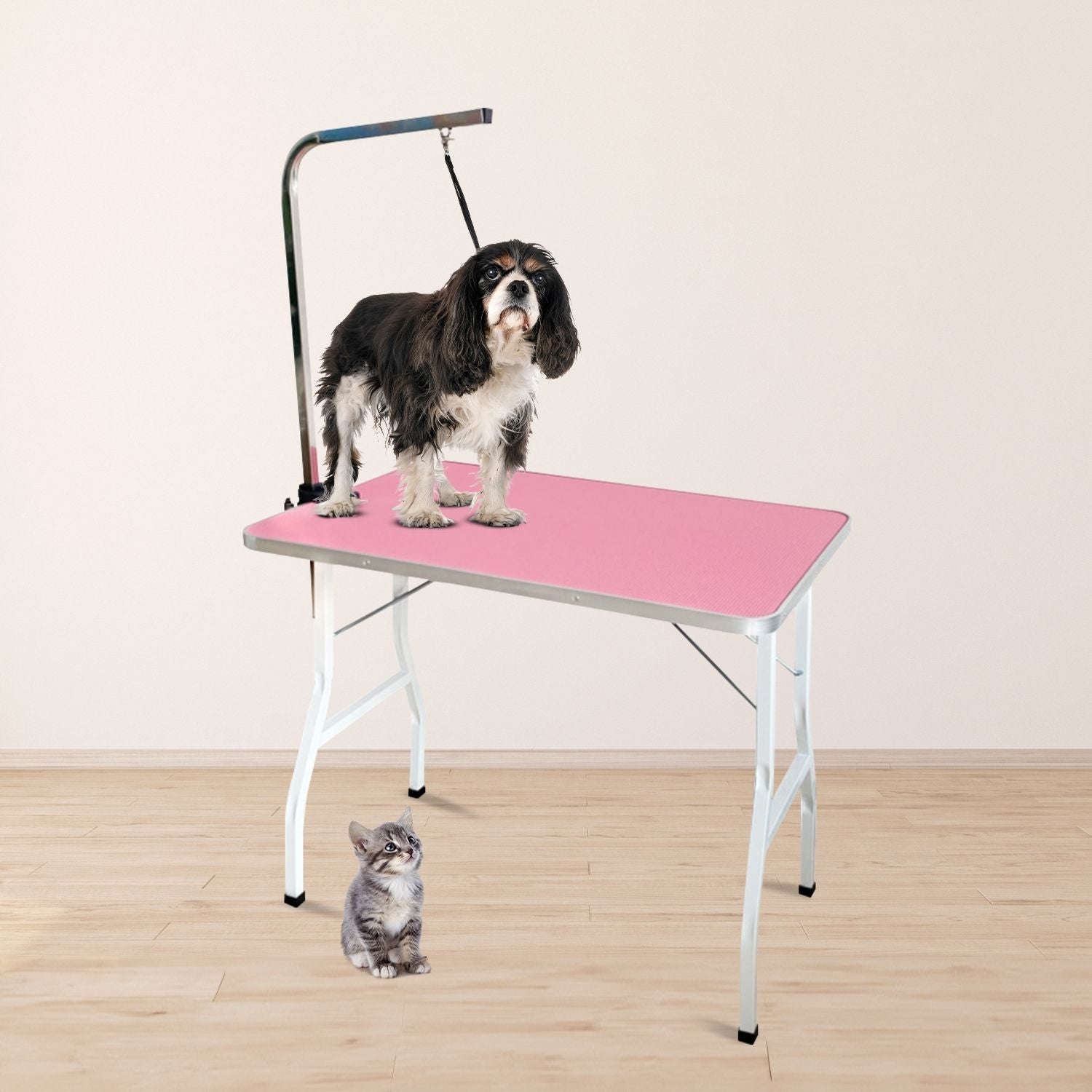 Floofi Pet Grooming Table 90cm Single Pole (Pink)