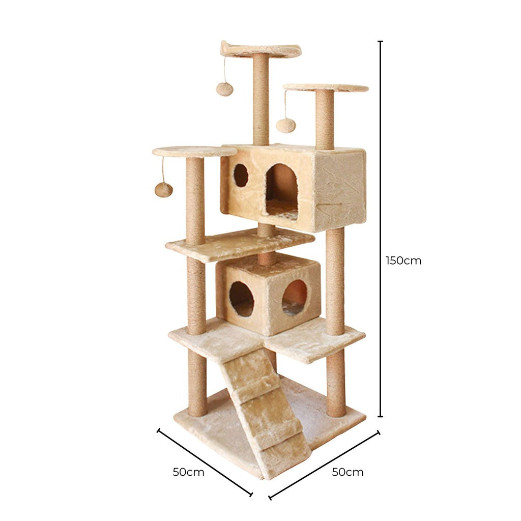 FLOOFI 150cm Plush Cat Condo Cat Tree Beige