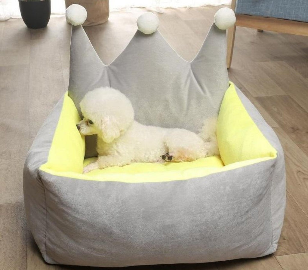 Floofi Pet Bed Crown Shape (L Grey Yellow)