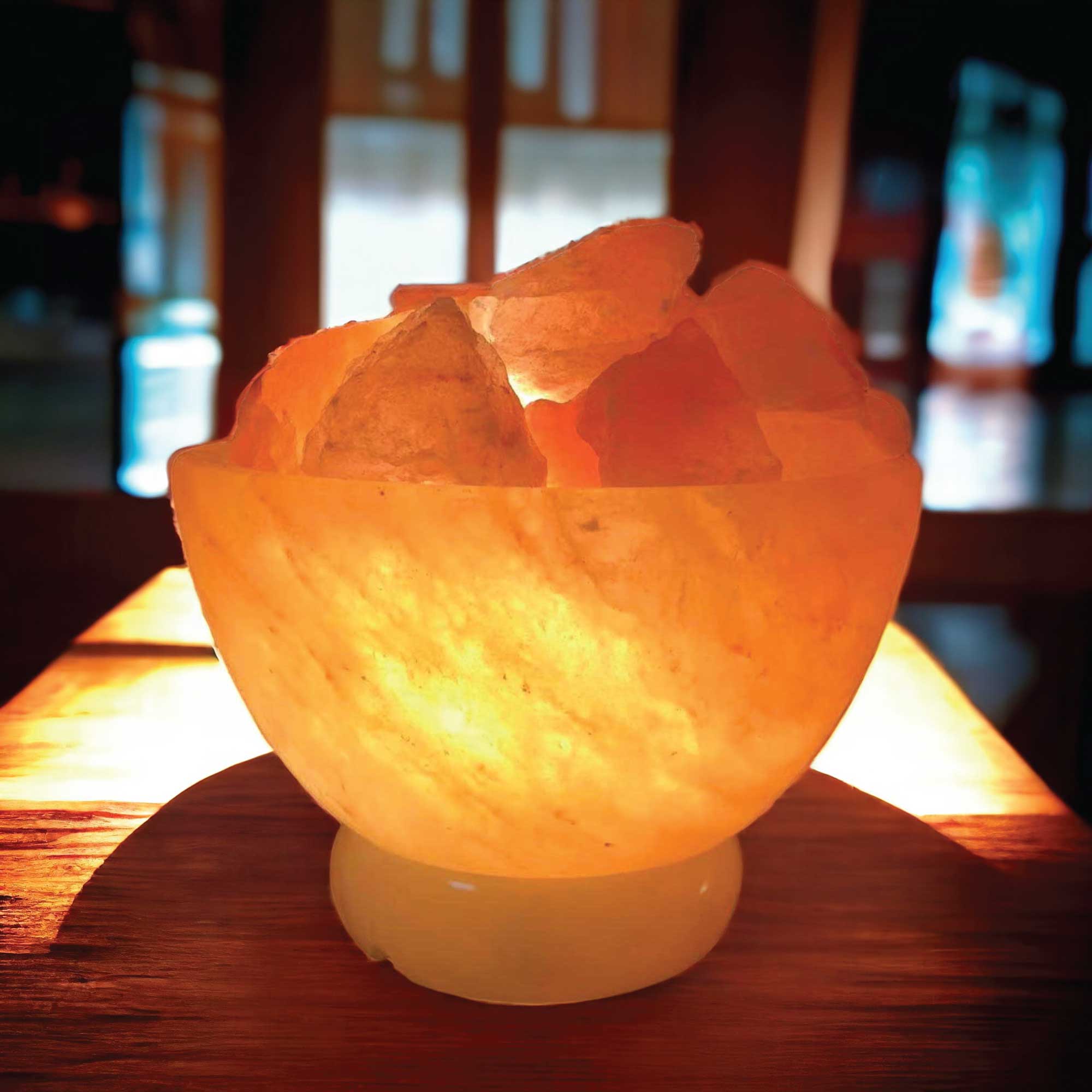 12V 12W Fire Bowl Himalayan Pink Salt Lamp Carved Rock Crystal Light Bulb On/Off