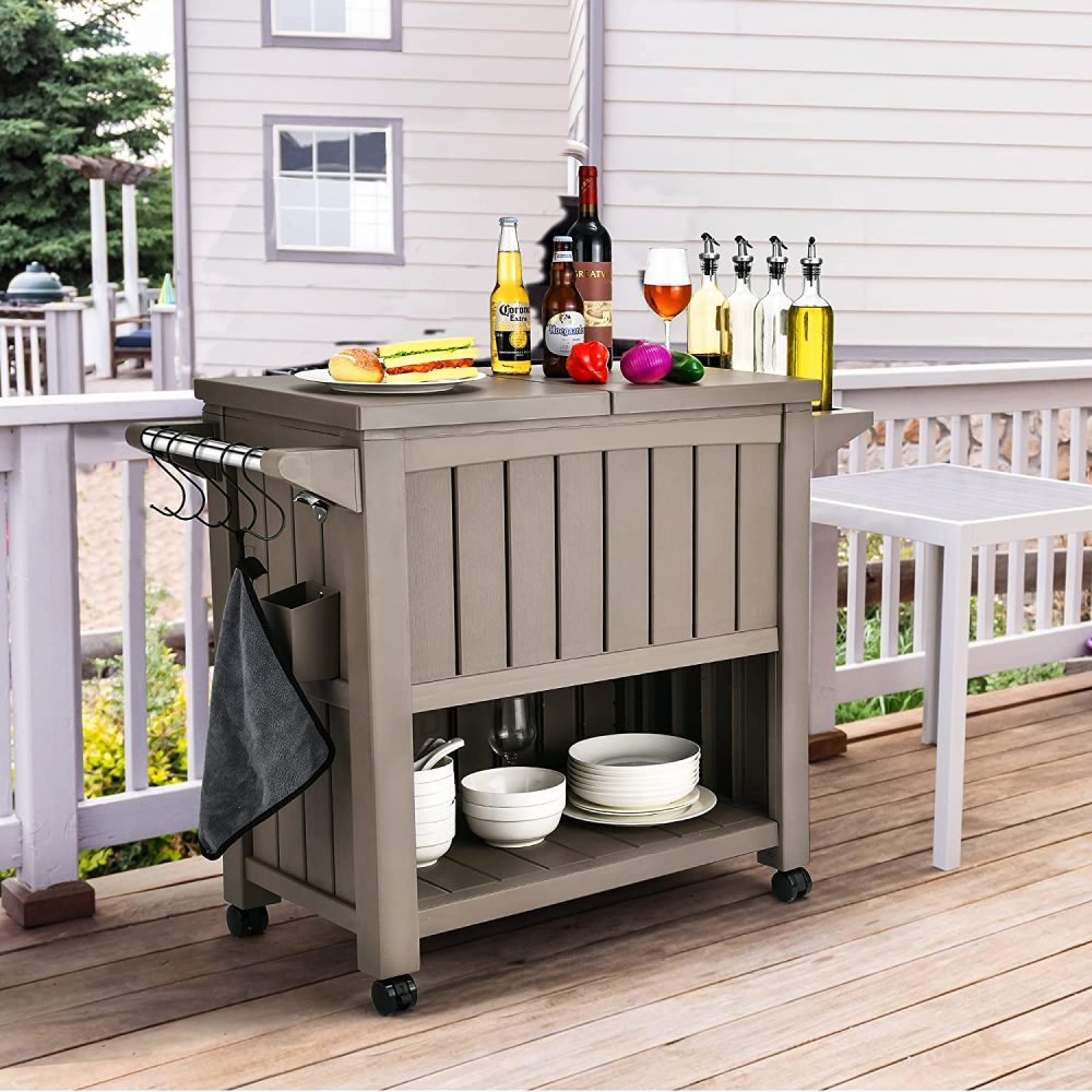 Garden Bar Serving Cart with Cooler (Taupe)