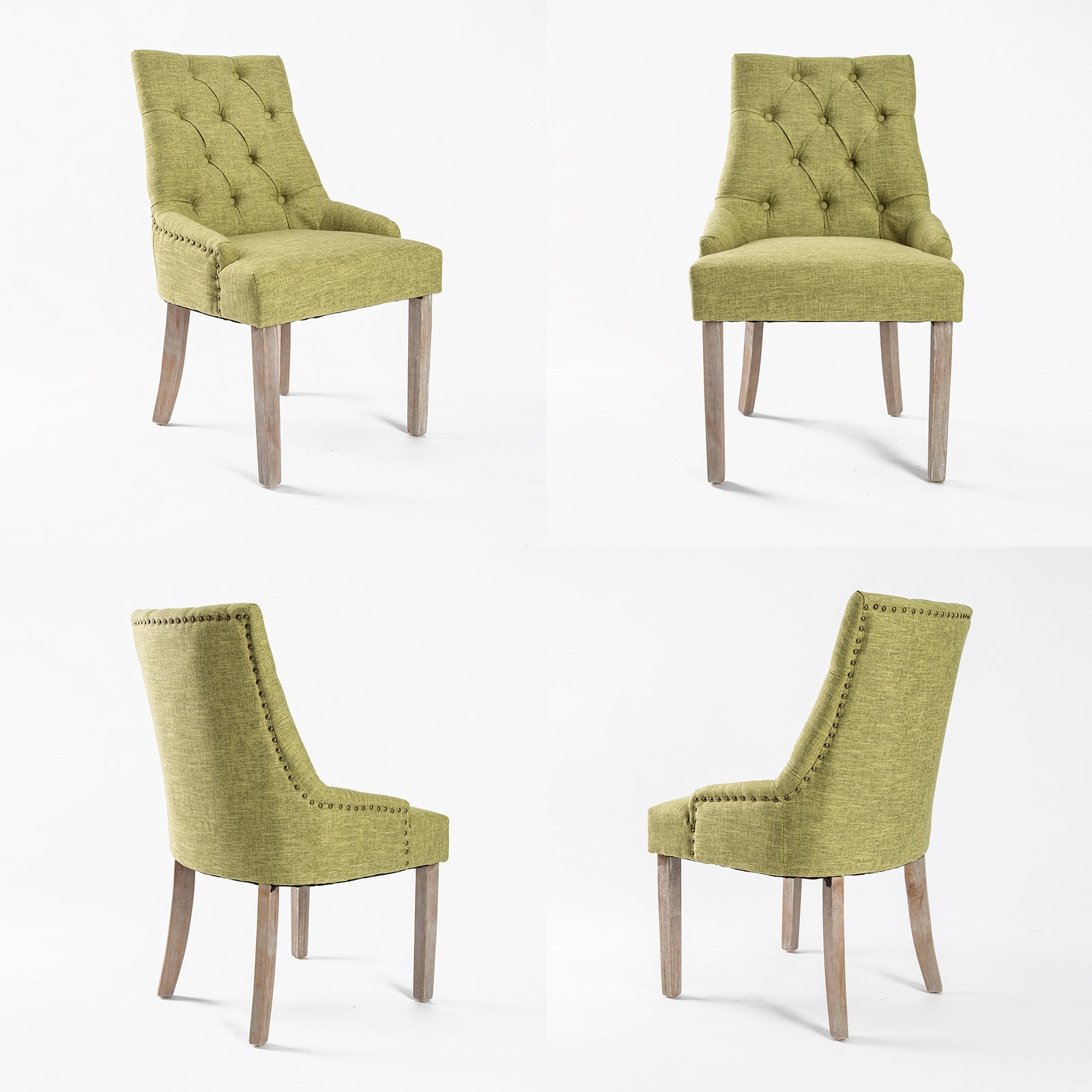 2X French Provincial Dining Chair Oak Leg AMOUR GREEN