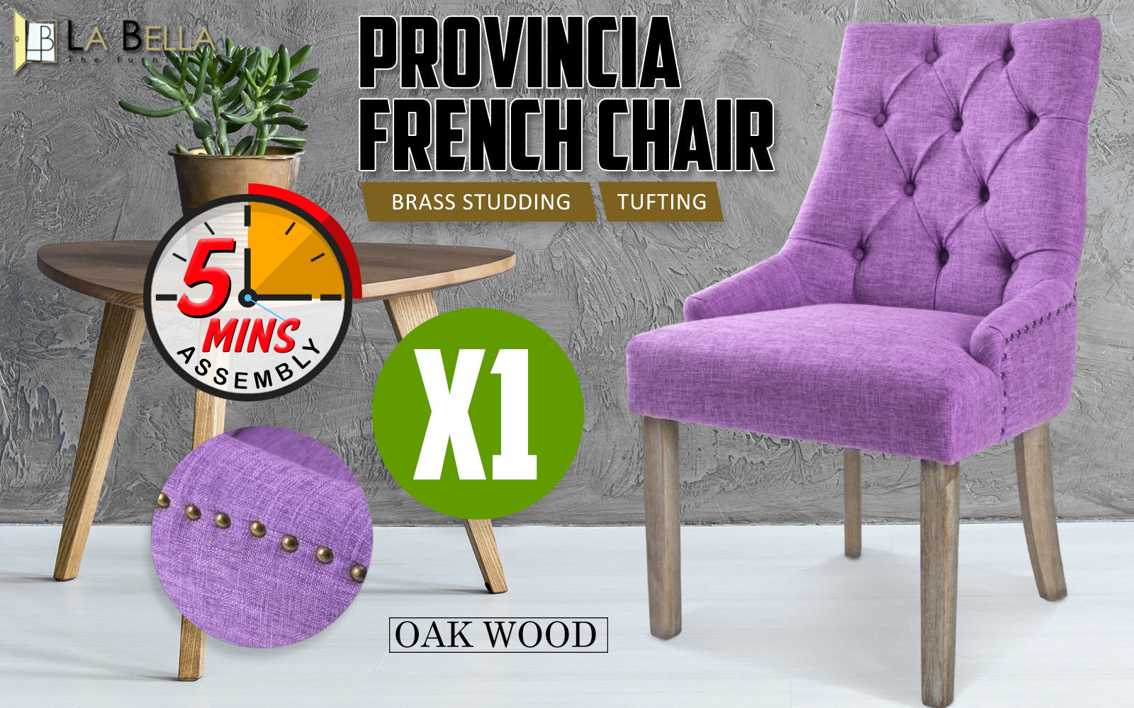 French Provincial Dining Chair Oak Leg AMOUR VIOLET