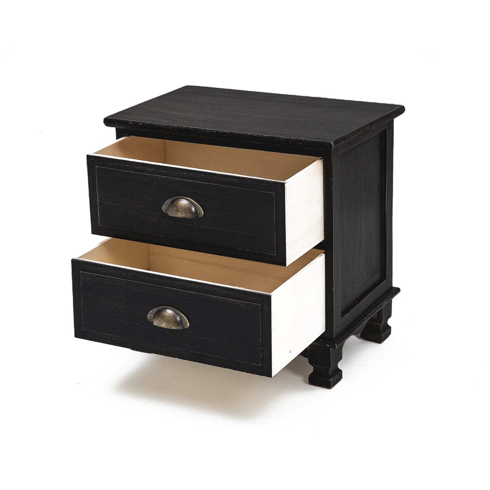 Bedside Table 2 Drawer Vintage Side Table Storage Cabinet Bedroom LYDIA BLACK