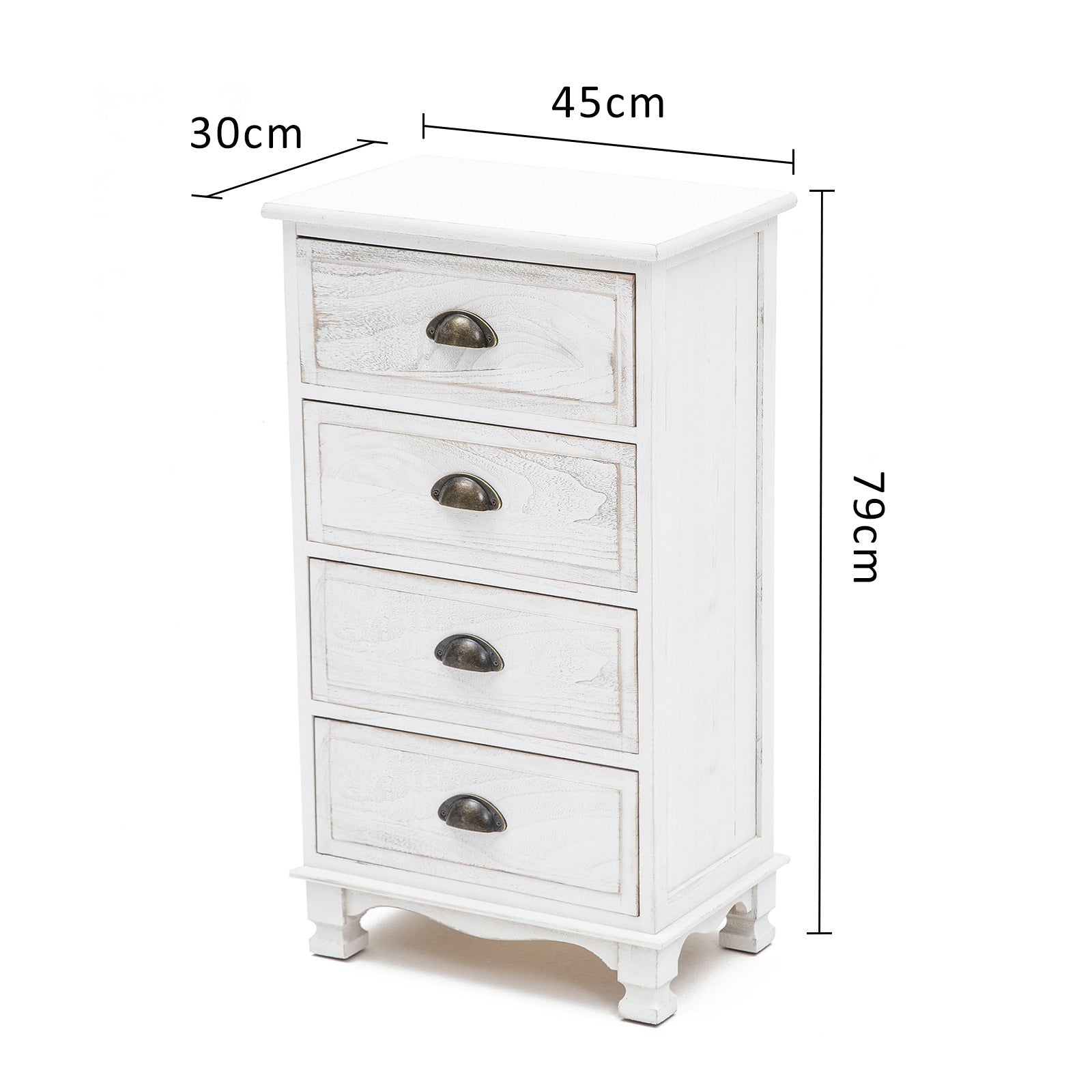 Bedside Table 4 Drawer Vintage Side Table Storage Cabinet Bedroom ADELINE WHITE