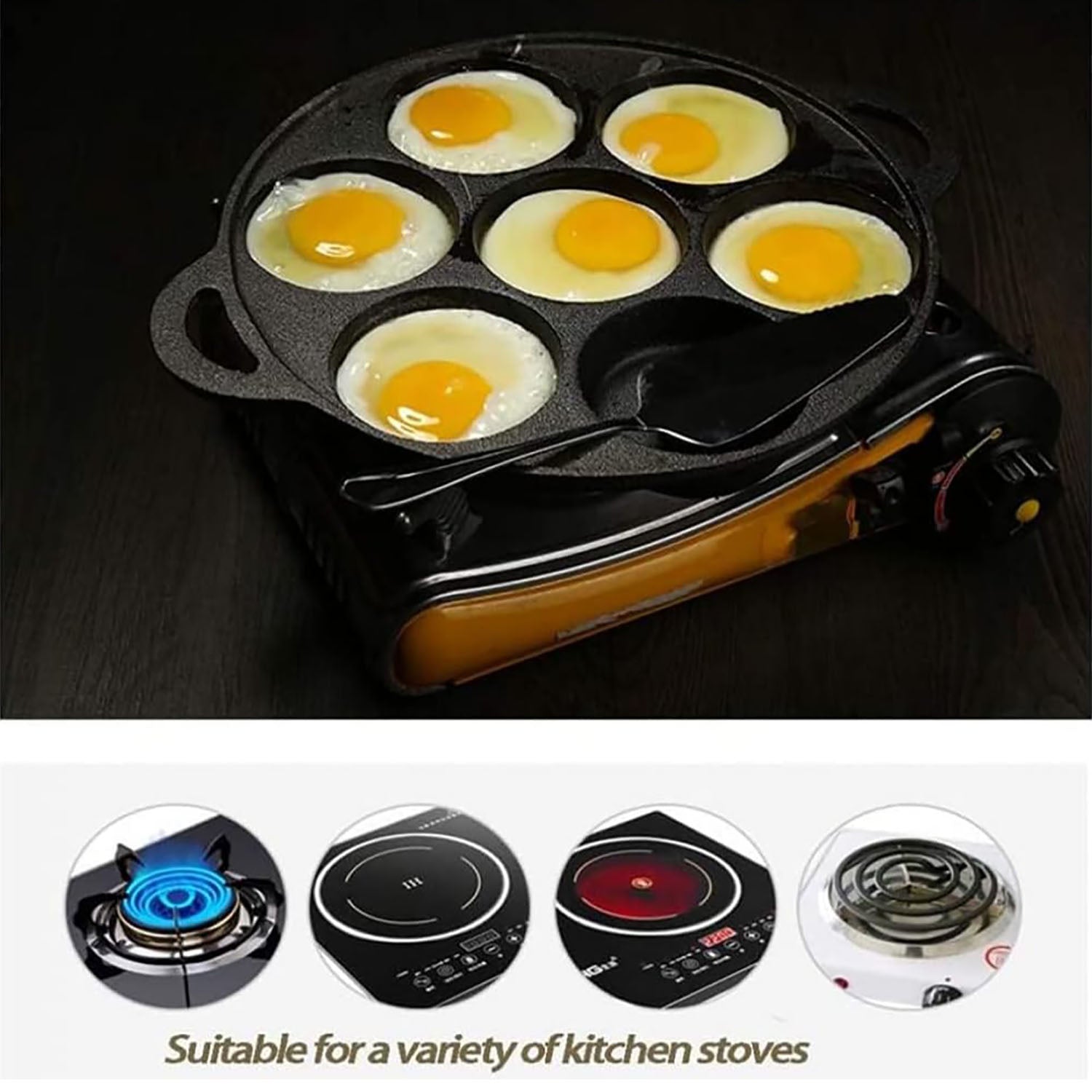 7 Cup Cast Iron Egg Frying Pan Divided Egg Skillet Pan Fried Egg Pan Cooker Pancake Egg Fryer