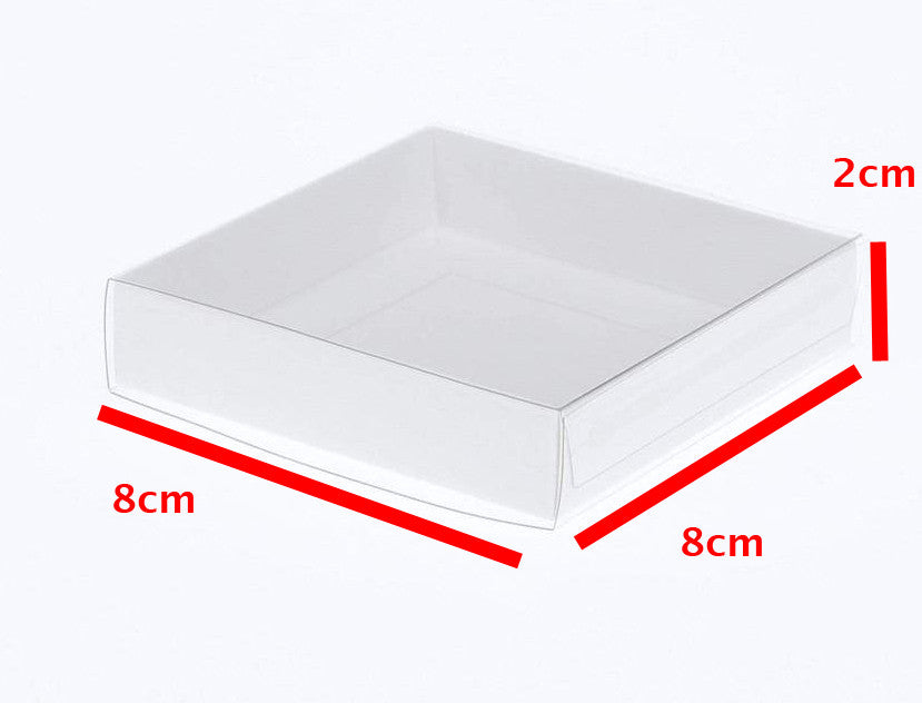 100 Pack of 8cm Display Box- 2cm deep - White Card with Clear Slide On PVC Lid