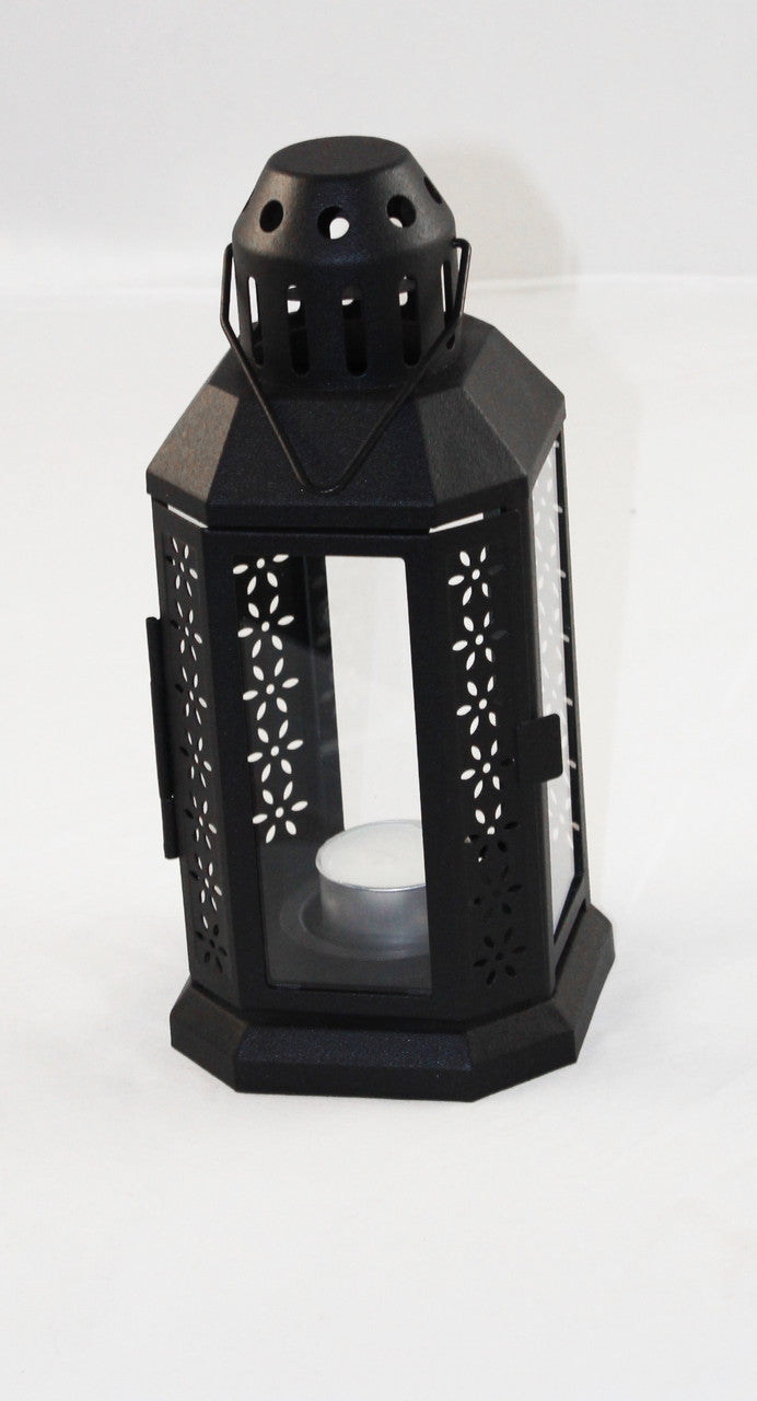 10 Pack of Black Metal Miners Lantern 21cm Tea light Candle