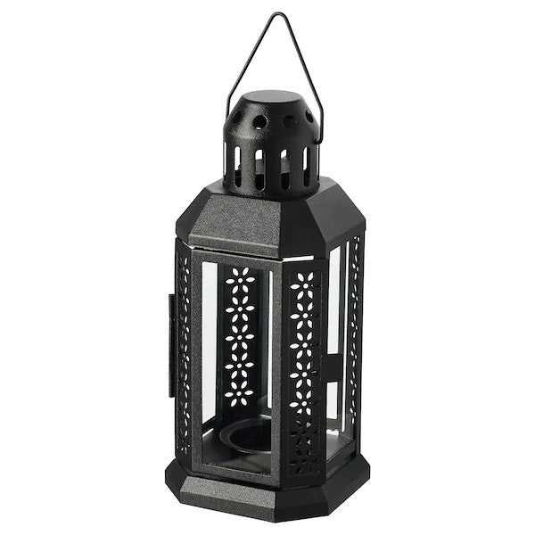 5 Pack of Black Metal Miners Lantern  21cm Tealight Candle