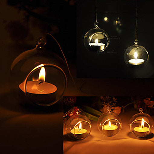 10 x Hanging Clear Glass Ball Tealight Candle Holder  - 10cm Diameter / High