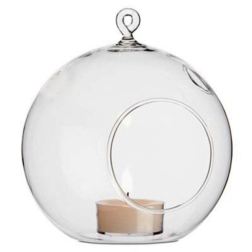 24 x Hanging Clear Glass Ball Tealight Candle Holder  - 10cm Diameter / High