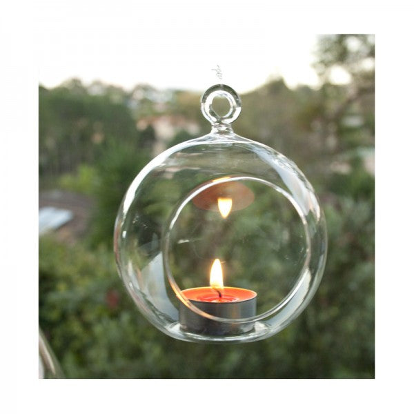 4 x Hanging Clear Glass Ball Tealight Candle Holder  - 10cm Diameter / High