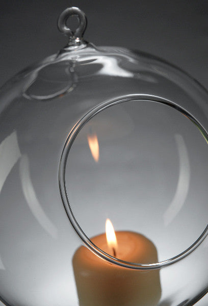 10 x Hanging Clear Glass Ball Tealight Candle Holder  - 8cm Diameter / High