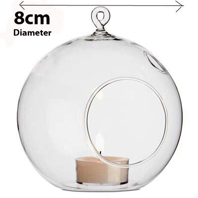 24 x Hanging Clear Glass Ball Tealight Candle Holder  - 8cm Diameter / High