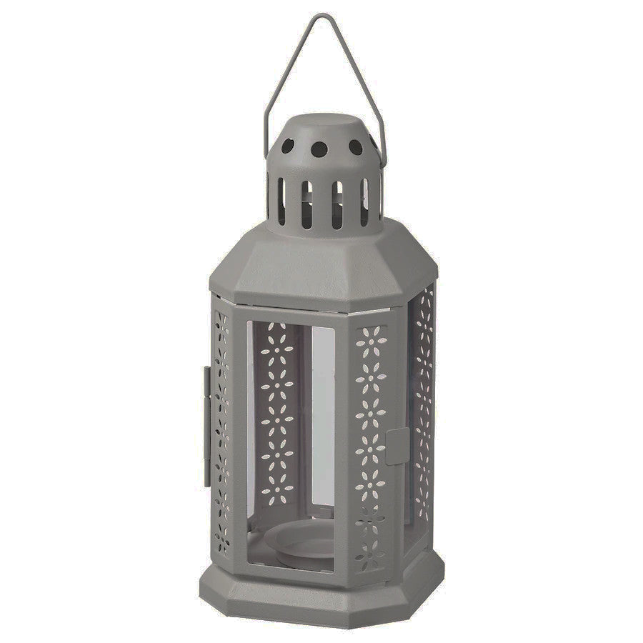 Dark Grey Metal Miners Lantern  21cm Tealight Candle