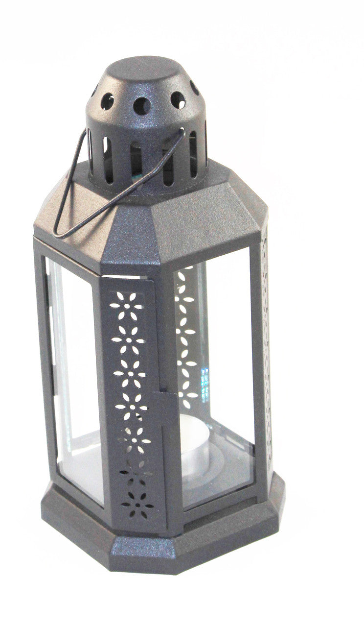 10 Pack of Dark Grey Metal Miners Lantern  21cm Tealight Candle