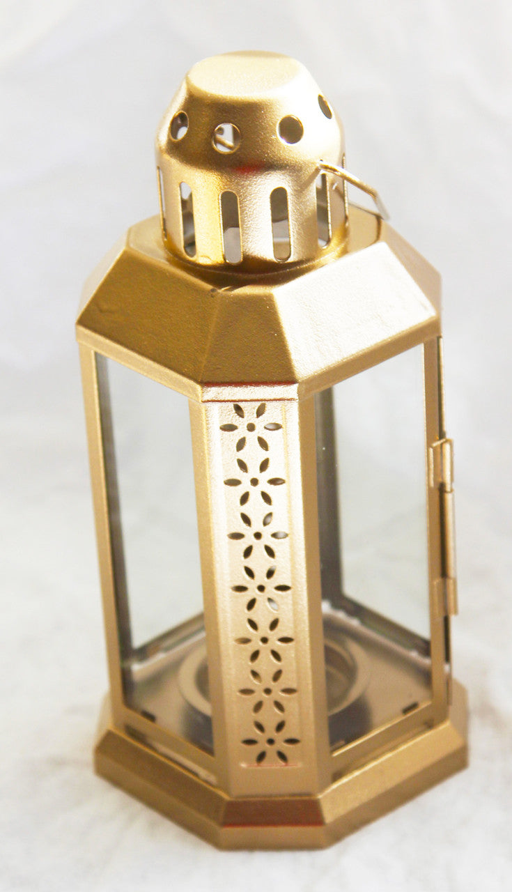 Gold Metal Miners Lantern  Decoration 21cm Tealight Candle