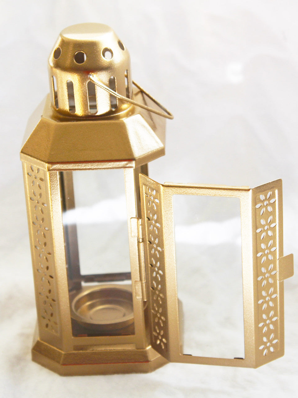 Gold Metal Miners Lantern  Decoration 21cm Tealight Candle