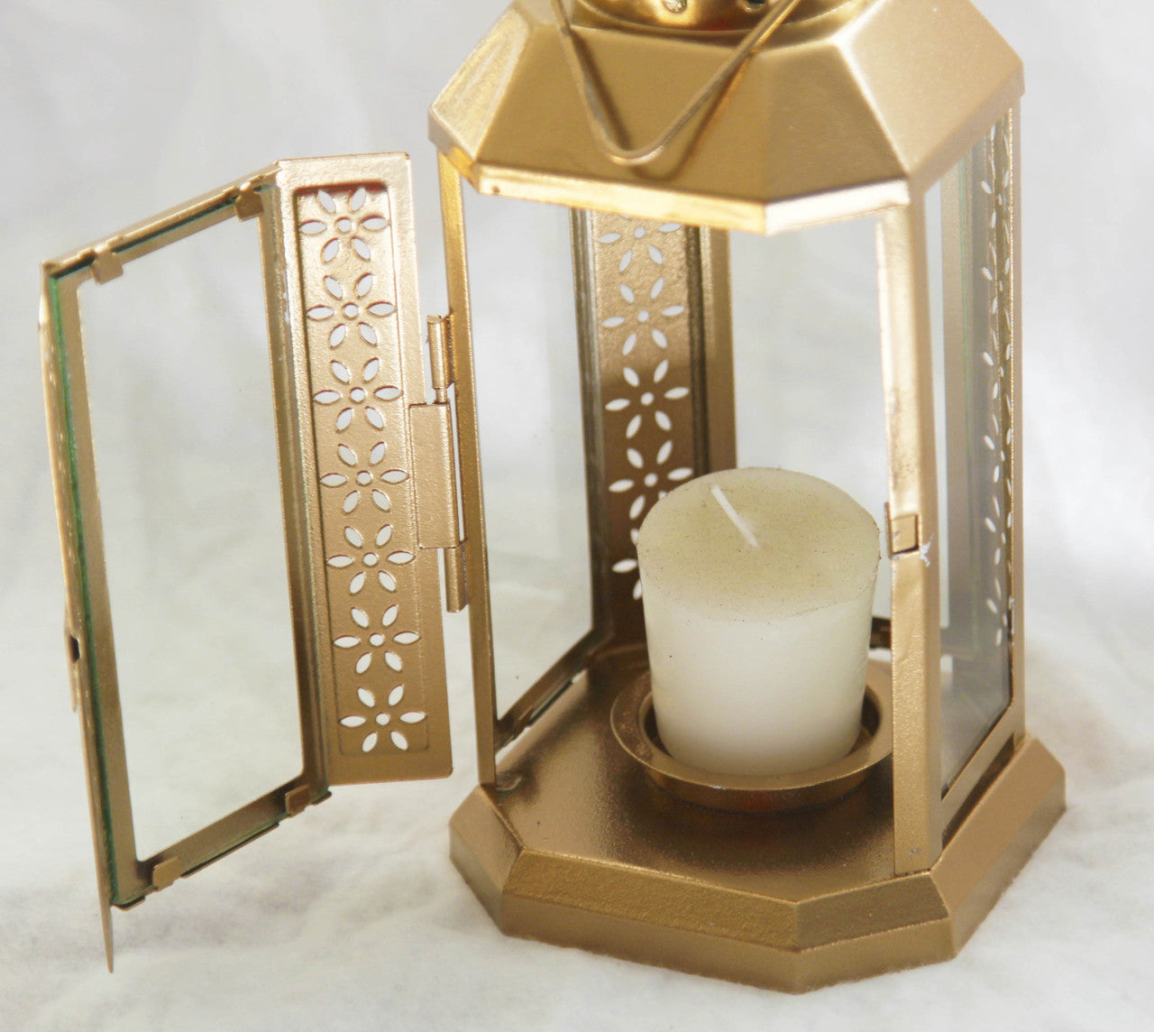 Gold Metal Miners Lantern  Decoration 21cm Tealight Candle