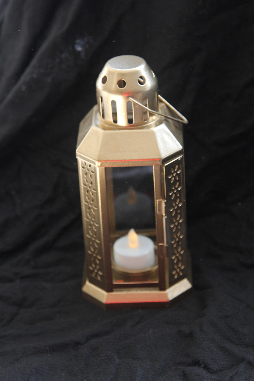 Gold Metal Miners Lantern  Decoration 21cm Tealight Candle