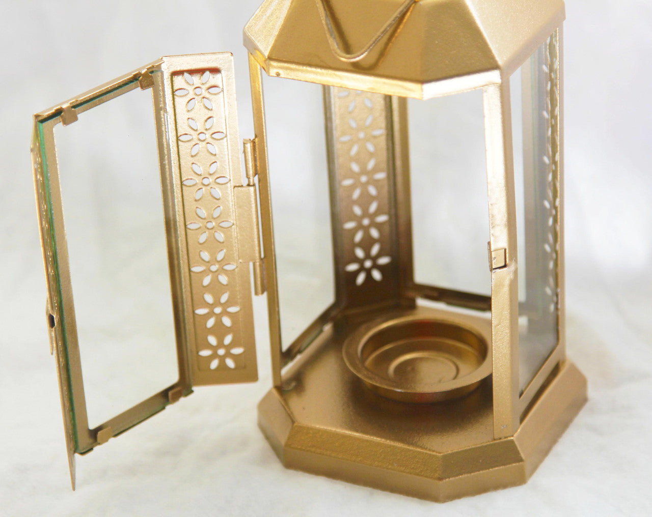 10 Pack of Gold Metal Miners Lantern  21cm Tealight Candle