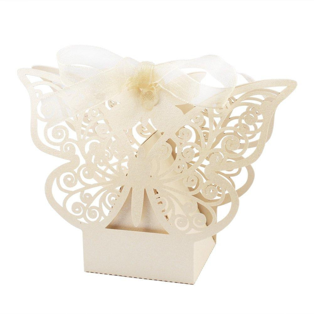 Ivory Cream Butterfly Bomboniere Favour Box - 10 Pack