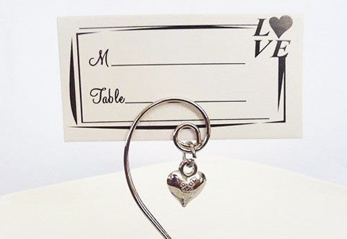 10 Pk Silver Wedding Heart Kissing Bell Name Card Holder Bomboniere Favour Gift