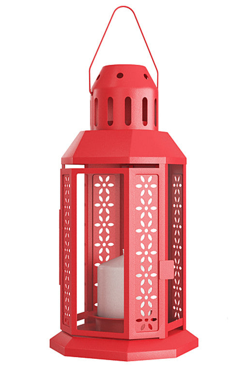 Red Metal Miners Lantern  Decoration 21cm Tealight Candle