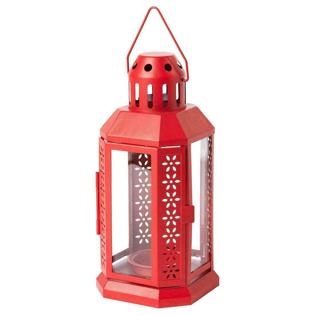 Red Metal Miners Lantern  Decoration 21cm Tealight Candle