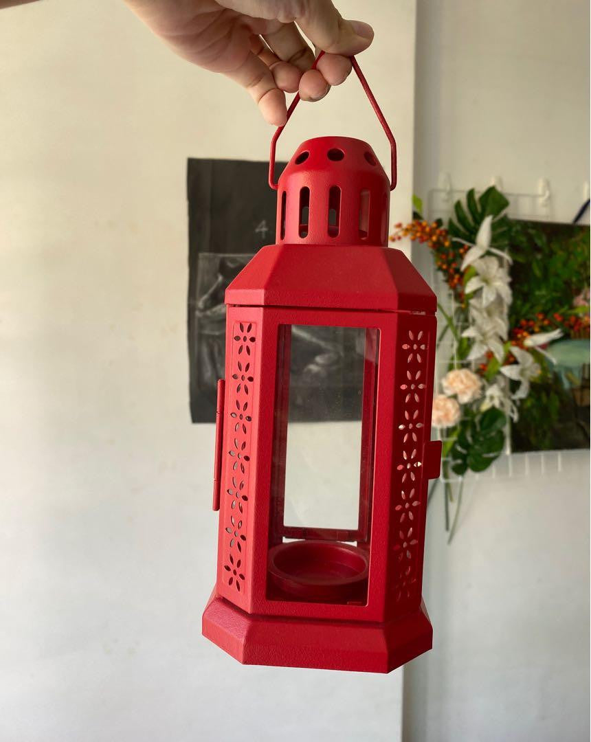 10 Pack of Red Metal Miners Lantern 21cm Tealight Candle