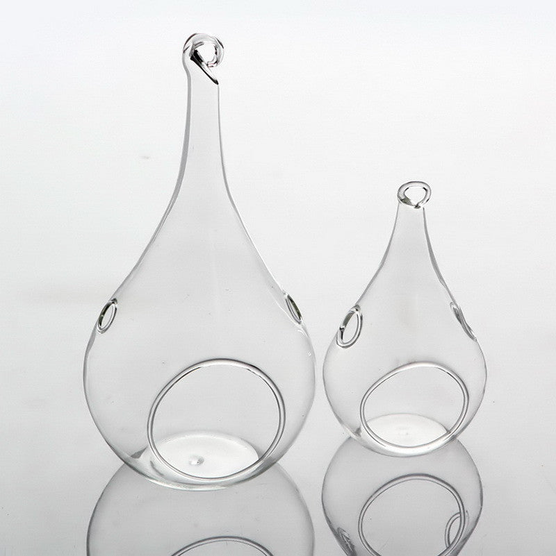 25 x Hanging Clear Glass Tealight Candle Holder Tear Drop Pear Hour Glass Shape - 20cm High