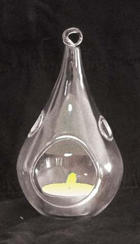 25 x Hanging Clear Glass Tealight Candle Holder Tear Drop Pear Hour Glass Shape - 20cm High