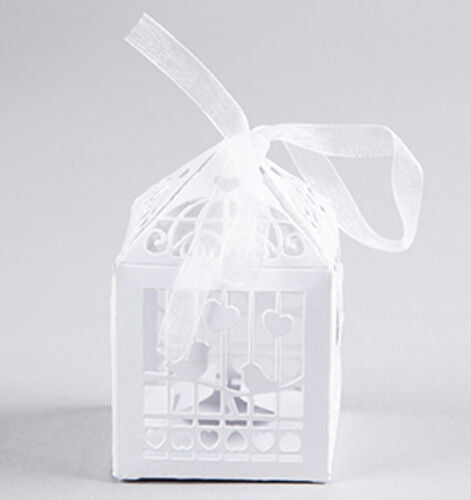 White Dove Heart Wedding Bomboniere Favour Box - 10 Pack