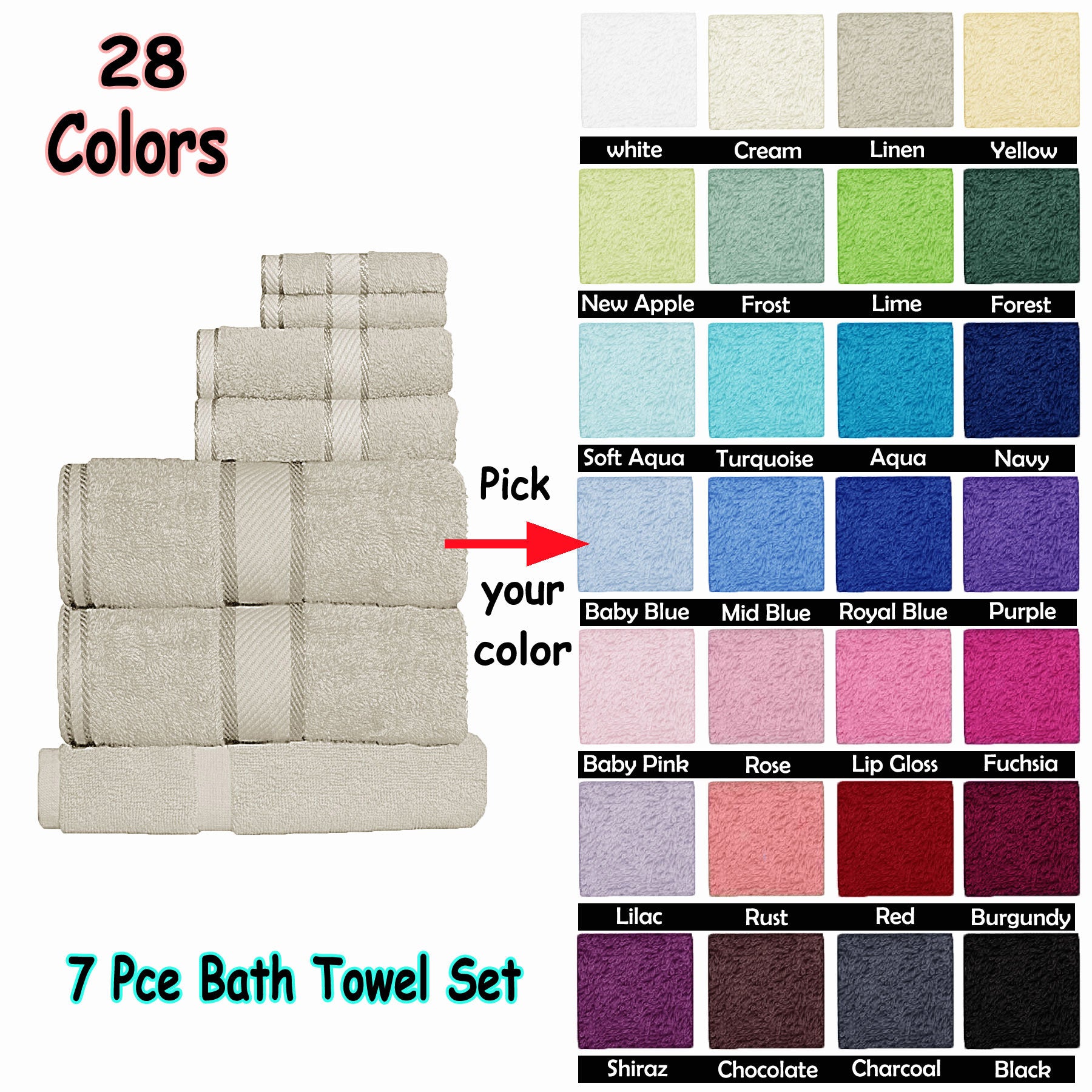 Kingtex 550gsm Cotton 7 Pce Towel Set Frost