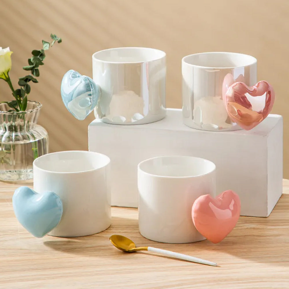 Lovely 4D Heart Love Ceramic Cup Mug Puffy Heart Handle with Gift Box (Pink)