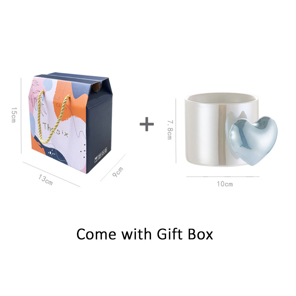 Lovely 4D Heart Love Ceramic Cup Mug Puffy Heart Handle with Gift Box (Pink)