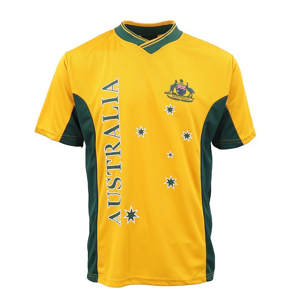 Adults Kids Men's Sports Soccer Rugby Jersy T Shirt Australia Day Polo Souvenir, Gold, S